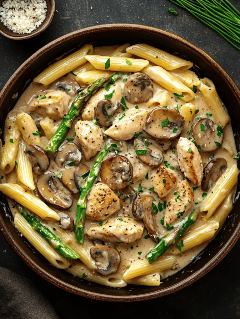 Are you on the lookout for a comforting dish that combines rich flavors with nutritious ingredients? Look no further than Creamy Mushroom and Asparagus Chicken Penne. This delightful recipe is a perfect blend of tender chicken, fresh asparagus, and earthy mushrooms, all enveloped in a luscious creamy sauce tossed with al dente penne pasta. Not only is this dish incredibly satisfying, but it also serves as a wholesome meal packed with essential nutrients.