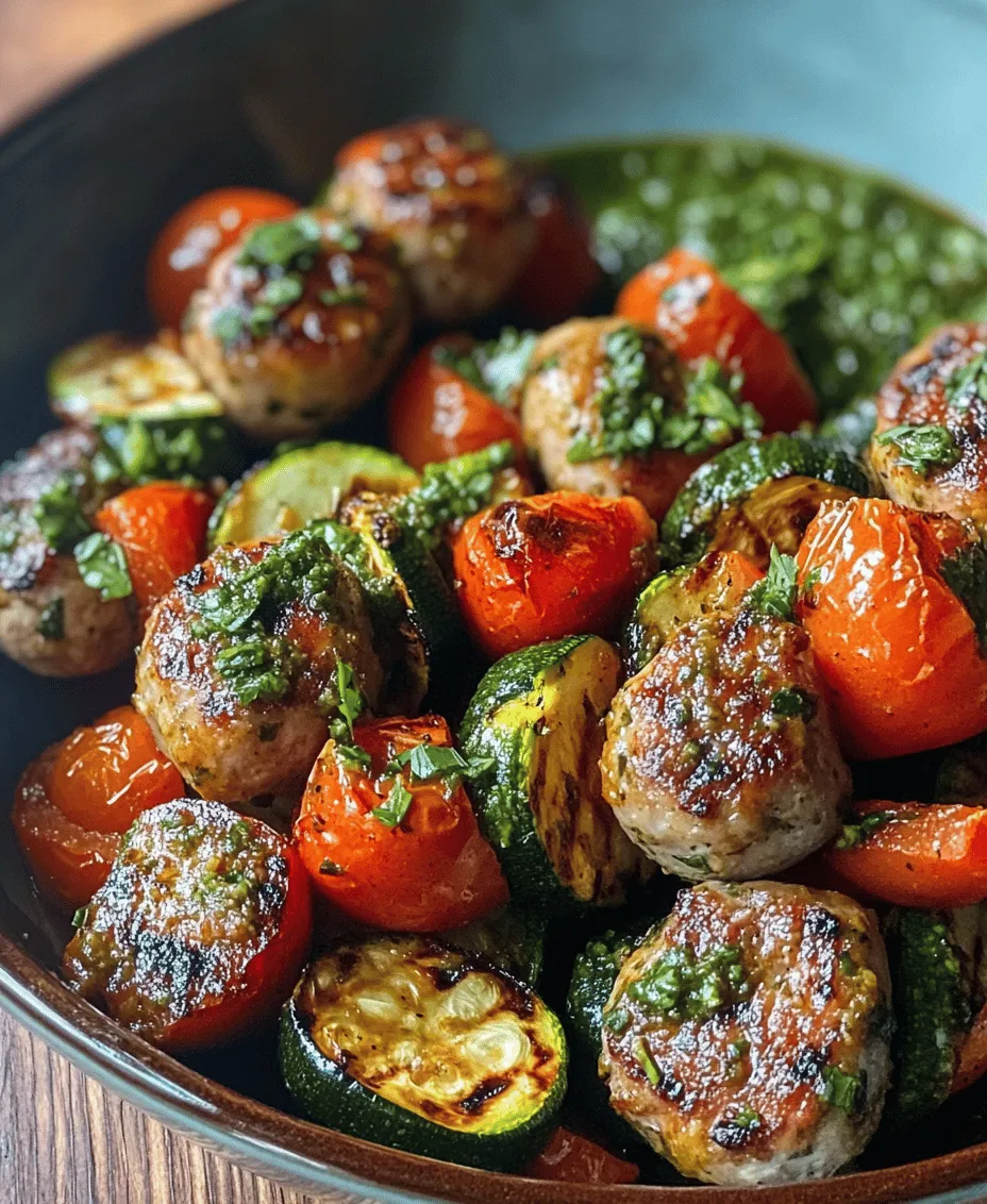 If you’re on the lookout for a flavorful, healthy, and visually appealing dish to elevate your grilling game, look no further than <strong>Zesty Chicken Sausage Skewers with Chimichurri</strong>. This delightful recipe beautifully marries the ease of skewers with the vibrant flavors of fresh ingredients, making it a perfect choice for summer barbecues, family dinners, or even meal prep. The zesty flavor profile not only tantalizes the taste buds but also offers a nutritious twist that will keep you coming back for more.” /></p>
</p>
<p>When preparing Zesty Chicken Sausage Skewers with Chimichurri, the freshness and balance of the sauce are critical components that elevate this dish from simple to spectacular. Chimichurri, a vibrant green sauce originating from Argentina, is characterized by its fresh herbs, tangy vinegar, and the subtle heat of red pepper flakes. To achieve the best flavor profile, it’s essential to use fresh parsley, cilantro, and garlic. The acidity from the vinegar cuts through the richness of the chicken sausage, providing a perfect contrast that enhances the overall experience. This harmony of flavors is what makes the sauce a delightful accompaniment to the skewers.</p>
</p>
<h3>Flavor Profile and Serving Suggestions</h3>
</p>
<p>The combination of zesty chicken sausage skewers and chimichurri sauce creates a tantalizing flavor explosion. The chicken sausage, with its savory and mildly spiced profile, pairs beautifully with the herbaceous and tangy notes of the chimichurri. Each bite brings a delightful contrast between the juicy chicken and the fresh, zesty sauce, making it a dish that is both satisfying and refreshing.</p>
</p>
<p><strong>Serving Suggestions</strong>: To complement the skewers and create a well-rounded meal, consider pairing them with a variety of sides:</p>
</p>
<p>– <strong>Grilled Vegetables</strong>: A medley of seasonal vegetables such as bell peppers, zucchini, and red onions tossed in olive oil and grilled until tender adds a smoky flavor that pairs perfectly with the skewers.</p>
</p>
<p>– <strong>Quinoa Salad</strong>: A refreshing quinoa salad mixed with cucumbers, cherry tomatoes, and a light lemon vinaigrette provides a nutritious and hearty side that balances the rich flavors of the chicken sausage.</p>
</p>
<p>– <strong>Garlic Bread</strong>: Crusty garlic bread is an excellent addition, perfect for soaking up leftover chimichurri sauce.</p>
</p>
<p><strong>Garnishing Ideas</strong>: Presentation is key when serving this dish, especially for gatherings or family meals. Consider garnishing the skewers with fresh cilantro or parsley to enhance their visual appeal. A sprinkle of crumbled feta cheese can add a creamy texture and additional flavor. Serve the skewers on a wooden board or a vibrant platter, drizzling the chimichurri sauce artistically over the top for added flair.</p>
</p>
<h3>Health Benefits of the Dish</h3>
</p>
<p>The Zesty Chicken Sausage Skewers with Chimichurri not only tantalize the taste buds but also offer several health benefits. Here’s a closer look at the nutritional breakdown of the main ingredients:</p>
</p>
<p>– <strong>Ground Chicken</strong>: Using ground chicken instead of traditional pork or beef sausage significantly reduces the overall fat content. Chicken is a lean protein source, making it an excellent option for those looking to maintain a healthy diet. It contains essential nutrients such as niacin, vitamin B6, and phosphorus, which are vital for energy production and overall health.</p>
</p>
<p>– <strong>Chimichurri Sauce</strong>: The fresh herbs in chimichurri—such as parsley and cilantro—are not only flavorful but also packed with antioxidants and vitamins. Garlic, another key component, has numerous health benefits, including anti-inflammatory properties and the ability to boost the immune system. The vinegar used in the sauce aids digestion and can assist in blood sugar control.</p>
</p>
<p>– <strong>Vegetables</strong>: By incorporating a variety of vegetables in your meal, you enhance its nutritional value. Vegetables are rich in vitamins, minerals, and fiber, contributing to a well-balanced diet while helping to lower the risk of chronic diseases.</p>
</p>
<h3>Seasonal and Occasion Variability</h3>
</p>
<p>One of the best aspects of the Zesty Chicken Sausage Skewers with Chimichurri is their versatility, making them suitable for various occasions and seasons. Here are some ideas for adapting the recipe throughout the year:</p>
</p>
<p>– <strong>Using Seasonal Vegetables</strong>: Take advantage of seasonal produce by incorporating vegetables that are at their peak freshness. In the summer, zucchini and eggplant are fantastic options, while fall might inspire you to use butternut squash or sweet potatoes.</p>
</p>
<p>– <strong>Modifying Spices</strong>: Depending on the season or your personal preferences, you can adjust the spices used in the chicken sausage. For a summer barbecue, consider adding fresh herbs like basil or dill, while a winter version could include warming spices such as cumin or paprika for a heartier flavor.</p>
</p>
<p><strong>Occasions to Serve</strong>:</p>
</p>
<p>– <strong>Summer Barbecues</strong>: These skewers are perfect for outdoor grilling. Their vibrant flavors and ease of preparation make them a favorite for summer gatherings and cookouts.</p>
</p>
<p>– <strong>Family Gatherings</strong>: Whether it’s a holiday meal or a simple family dinner, these skewers can be a centerpiece dish that appeals to both adults and children alike.</p>
</p>
<p>– <strong>Weeknight Dinners</strong>: Quick to prepare, they make for a delicious weeknight dinner option. Pair them with a simple salad or some steamed vegetables for a wholesome meal.</p>
</p>
<h3>Conclusion</h3>
</p>
<p>The Zesty Chicken Sausage Skewers with Chimichurri embody a delightful combination of flavors, health benefits, and versatility that make them a must-try dish. The balance of the savory chicken sausage and the fresh, zesty chimichurri sauce creates an unforgettable dining experience, whether you are serving them at a summer barbecue or enjoying them as a cozy weeknight meal.</p>
</p>
<p>Throughout this article, we’ve explored the importance of freshness in the chimichurri sauce, serving suggestions that elevate the dish, the health benefits of the ingredients, and ideas for seasonal adaptations. The dish’s versatility allows it to shine in various settings, making it a fantastic choice for any occasion.</p>
</p>
<p>So why not take the plunge and prepare these Zesty Chicken Sausage Skewers with Chimichurri for yourself? With their bold flavors and health-conscious ingredients, they are sure to become a staple in your cooking repertoire. Gather your ingredients, fire up the grill, and enjoy a meal that is both delicious and nourishing!</p>
<div id=