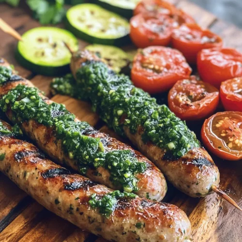 If you’re on the lookout for a flavorful, healthy, and visually appealing dish to elevate your grilling game, look no further than Zesty Chicken Sausage Skewers with Chimichurri. This delightful recipe beautifully marries the ease of skewers with the vibrant flavors of fresh ingredients, making it a perfect choice for summer barbecues, family dinners, or even meal prep. The zesty flavor profile not only tantalizes the taste buds but also offers a nutritious twist that will keep you coming back for more.