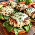 What sets the White Cheddar and Spinach Chicken Burgers apart from traditional burgers is their delightful combination of flavors. The creamy, tangy notes of white cheddar cheese meld beautifully with the earthy, vibrant taste of fresh spinach, creating a burger experience that is both satisfying and wholesome. The addition of aromatic ingredients like garlic and green onions further enhances the flavor, ensuring each bite is packed with depth and richness.