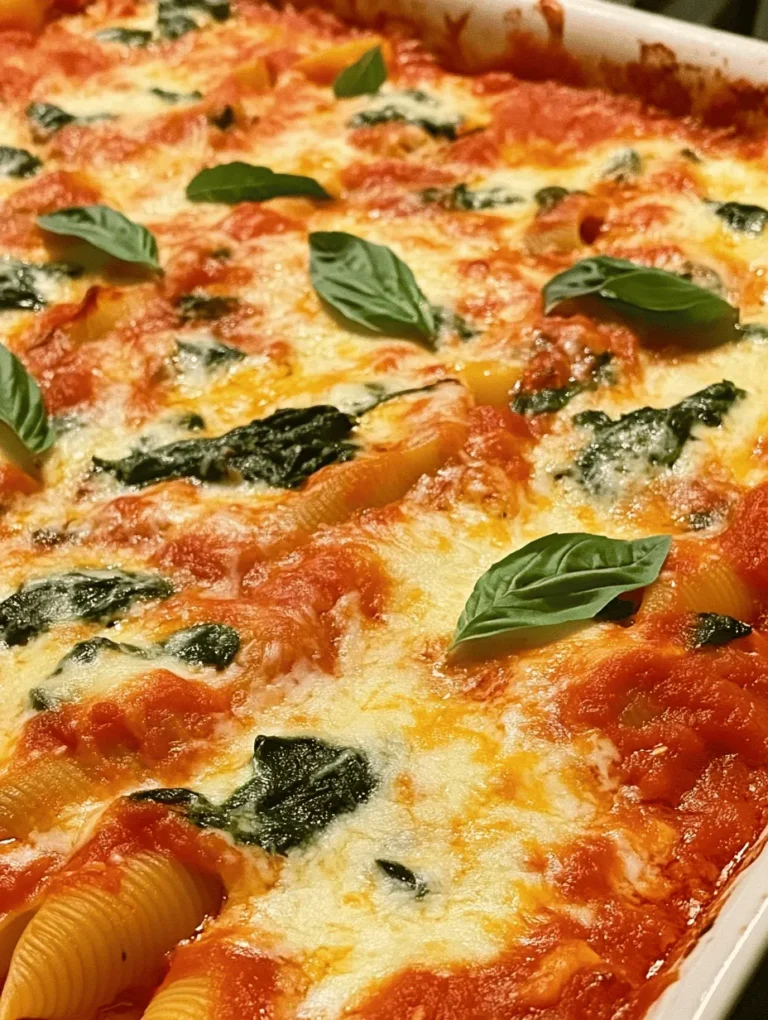 The world of comfort food often brings to mind hearty pastas and cheesy casseroles, evoking a sense of warmth and satisfaction. Among these, Spinach & Ricotta Bliss Shells stand out as a delightful vegetarian option that is not only easy to prepare but also rich in flavor and nutrition. This dish combines the creamy goodness of ricotta cheese with the vibrant freshness of spinach, all enveloped in tender jumbo pasta shells and topped with gooey mozzarella. Perfect for family dinners, potlucks, or even a cozy night in, this recipe is bound to become a favorite in your culinary repertoire.