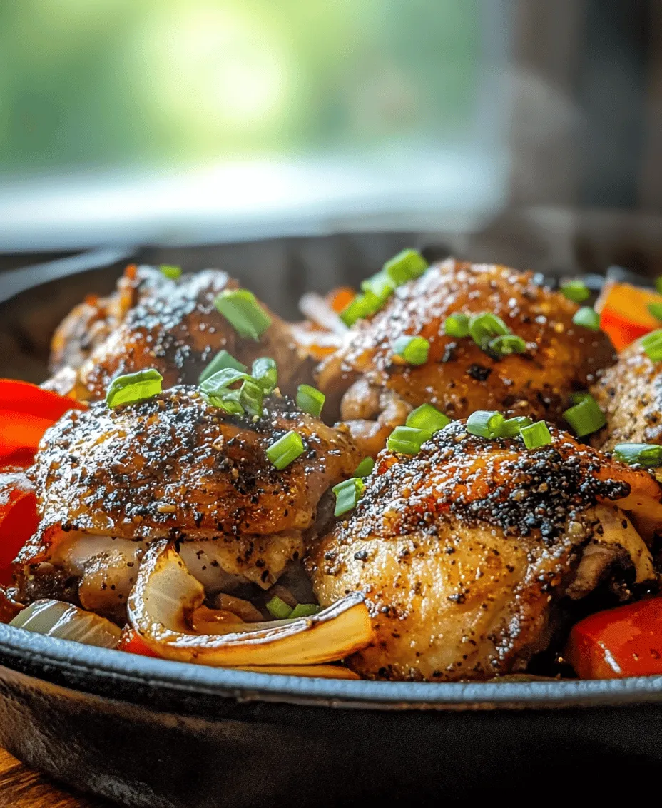 If you're on the hunt for a dish that perfectly balances heat, flavor, and ease of preparation, look no further than <strong>Spicy Black Pepper Chicken Delight</strong>. This mouthwatering recipe is a celebration of bold spices and tender chicken, making it a favorite among home cooks and food enthusiasts alike. Originating from Asian cuisines, this dish showcases the robust flavor of black pepper, which is often underestimated in its capacity to elevate a meal.” /></p>
</p>
<h3>Detailed Instructions on How to Sear Chicken Properly</h3>
</p>
<p>Searing chicken is a crucial step in achieving a flavorful and visually appealing Spicy Black Pepper Chicken Delight. To begin, ensure your chicken pieces are at room temperature; this helps them cook evenly. Pat them dry with paper towels to remove excess moisture. This step is vital, as moisture can prevent the chicken from achieving a golden-brown crust.</p>
</p>
<p>1. <strong>Preheat Your Pan</strong>: Use a heavy-bottomed skillet or wok and preheat it over medium-high heat. Add a high smoke point oil, such as canola or peanut oil. The oil should shimmer but not smoke.</p>
</p>
<p>2. <strong>Add the Chicken</strong>: Carefully place the chicken in the pan in a single layer. Avoid overcrowding the pan, as this can lower the temperature and lead to steaming rather than searing.</p>
</p>
<p>3. <strong>Let It Cook</strong>: Allow the chicken to cook undisturbed for about 4-5 minutes. This will create a beautiful crust. Avoid the temptation to move the chicken around; resist until it naturally releases from the pan.</p>
</p>
<p>4. <strong>Flip and Finish Cooking</strong>: Once the first side is browned, flip the chicken pieces and cook for an additional 3-4 minutes, or until the internal temperature reaches 165°F (75°C). Remove the chicken from the pan and set it aside.</p>
</p>
<h3>Importance of Cooking in Batches for Even Browning</h3>
</p>
<p>To achieve that perfect sear, it is essential to cook the chicken in batches. Cooking too many pieces at once can lower the oil temperature, leading to uneven cooking. By searing in smaller batches, you allow each piece to have enough space in the pan to brown nicely on all sides. This technique not only enhances the flavor but also improves the overall texture of the dish.</p>
</p>
<h3>Sautéing Vegetables: Techniques for Retaining Crispness and Flavor</h3>
</p>
<p>Once the chicken is cooked, it’s time to sauté the vegetables. This step is crucial for adding flavor and texture to your Spicy Black Pepper Chicken Delight.</p>
</p>
<p>1. <strong>Choose Your Vegetables Wisely</strong>: For this dish, bell peppers, broccoli, and snap peas work wonderfully. They provide a mix of colors, flavors, and textures.</p>
</p>
<p>2. <strong>Preheat the Pan Again</strong>: After removing the chicken, add a bit more oil to the pan if needed and allow it to heat up again.</p>
</p>
<p>3. <strong>Sauté Quickly</strong>: Add the vegetables to the hot pan, starting with those that take longer to cook, such as bell peppers. Sauté for 2-3 minutes until they begin to soften but still retain a crunch.</p>
</p>
<p>4. <strong>Add Aromatics</strong>: Add minced garlic and ginger toward the end of the cooking time to prevent burning. This ensures that their flavors remain vibrant and fresh.</p>
</p>
<p>5. <strong>Cooking Times for Different Vegetables</strong>:</p>
<p>– Bell peppers: 2-3 minutes</p>
<p>– Broccoli florets: 3-4 minutes</p>
<p>– Snap peas: 1-2 minutes</p>
<p>Adjust cooking times based on your desired level of tenderness.</p>
</p>
<h3>Flavor Combination and Balancing</h3>
</p>
<p>The beauty of Spicy Black Pepper Chicken Delight lies in its balanced flavor profile. Each ingredient plays a pivotal role in the overall taste of the dish.</p>
</p>
<p>1. <strong>Sweetness from Sugar and Rice Vinegar</strong>: The addition of sugar and rice vinegar creates a sweet-tangy balance that complements the heat from the black pepper. This sweetness is important to counteract the spiciness, allowing the other flavors to shine.</p>
</p>
<p>2. <strong>Heat and Depth from Black Pepper and Garlic</strong>: The black pepper adds a robust heat that is essential for the dish’s character. Freshly ground black pepper is recommended for the best flavor. The garlic, with its aromatic qualities, enhances the dish further.</p>
</p>
<p>3. <strong>Tips for Adjusting Flavors to Personal Preference</strong>: If you prefer a milder dish, reduce the amount of black pepper and add more sugar or vinegar. Conversely, for a spicier kick, consider adding crushed red pepper flakes or a dash of hot sauce during cooking.</p>
</p>
<h3>Serving Suggestions</h3>
</p>
<p>To elevate your Spicy Black Pepper Chicken Delight, consider the following serving suggestions:</p>
</p>
<p>1. <strong>Accompaniments</strong>: This dish pairs beautifully with steamed jasmine rice or egg noodles, which help absorb the flavorful sauce. You can also serve it with a side of stir-fried vegetables for added nutrition.</p>
</p>
<p>2. <strong>Presentation Tips</strong>: For a visually appealing meal, serve the chicken and vegetables in a large bowl or on a platter, allowing the vibrant colors to stand out. Drizzle the sauce over the top for a glossy finish.</p>
</p>
<p>3. <strong>Role of Garnishing with Green Onions</strong>: Garnishing with finely sliced green onions not only adds a pop of color but also introduces a fresh, crisp flavor that brightens the dish. Scatter them generously over the top before serving.</p>
</p>
<h3>Nutritional Information</h3>
</p>
<p>Spicy Black Pepper Chicken Delight is not just delicious but also packed with nutrients:</p>
</p>
<p>– <strong>Protein Content from Chicken</strong>: Chicken is an excellent source of lean protein, essential for muscle repair and overall health. A typical serving can provide over 30 grams of protein.</p>
</p>
<p>– <strong>Vitamins and Minerals from Vegetables</strong>: The colorful vegetables add a wealth of vitamins, such as vitamin C from bell peppers and fiber from broccoli. Including a variety of vegetables ensures you get a range of nutrients.</p>
</p>
<p>– <strong>Portion Sizes and Dietary Considerations</strong>: When serving, consider a portion size of about 4-6 ounces of chicken alongside a cup of vegetables and a serving of rice or noodles. For those following a low-carb diet, consider serving the chicken and vegetables on their own without rice or noodles.</p>
</p>
<h3>Conclusion</h3>
</p>
<p>Spicy Black Pepper Chicken Delight is a perfect dish for those seeking a quick, satisfying meal that doesn’t compromise on flavor. The ease of preparation and the balance of heat and sweetness make it a fantastic option for weeknight dinners or gatherings.</p>
</p>
<p>Don’t hesitate to experiment with the recipe, adjusting the spice levels and vegetable choices to suit your taste. This dish is versatile and can easily be adapted to include your favorite ingredients or whatever you have on hand.</p>
</p>
<p>Explore the world of flavors with Spicy Black Pepper Chicken Delight, and enjoy the culinary adventure it brings. Whether you’re cooking for yourself or entertaining guests, this recipe is sure to impress and satisfy.</p>
<div id=