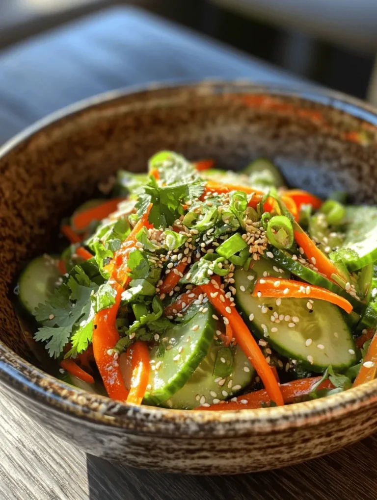 As the sun warms the days and fresh produce fills markets, there's no better way to celebrate the season than with a vibrant and refreshing Crunchy Asian Cucumber Salad. This delightful dish offers a perfect balance of texture and flavor, making it an ideal accompaniment to a variety of meals or a stand-alone light lunch. The appeal of this salad goes beyond its crispness; it embodies the essence of summer eating—light, bright, and full of life.