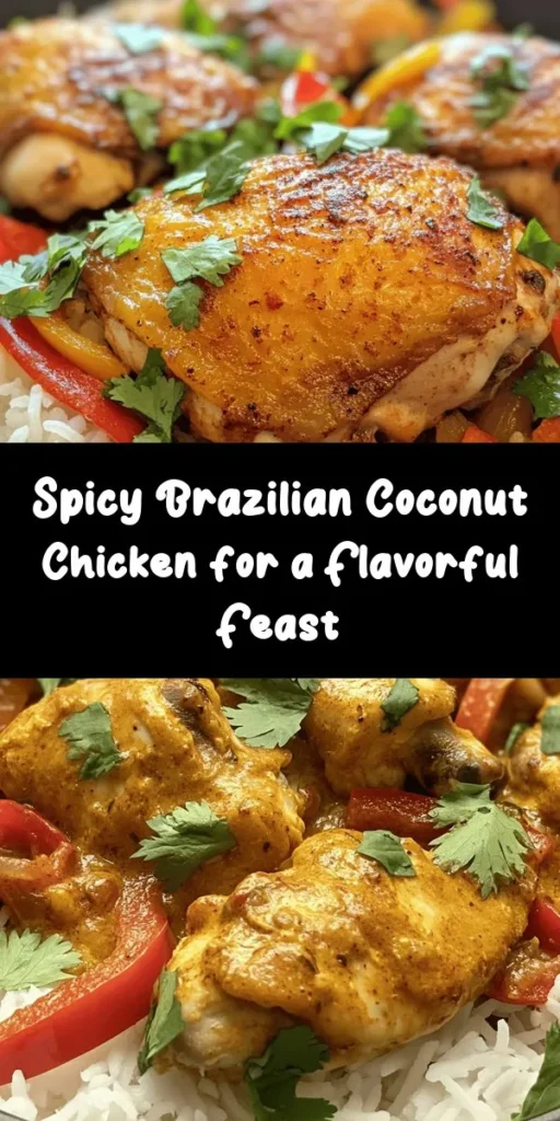 Discover the bold flavors of Spicy Brazilian Coconut Chicken! This easy recipe combines tender chicken thighs marinated in creamy coconut milk, zesty lime, and a kick of spice. Sautéed onions, garlic, and red bell pepper add layers of deliciousness, while a touch of brown sugar balances the heat. Serve it over rice or quinoa, and don't forget the fresh cilantro for a vibrant finish. Perfect for weeknight dinners or impressing guests! Enjoy this tropical taste sensation!