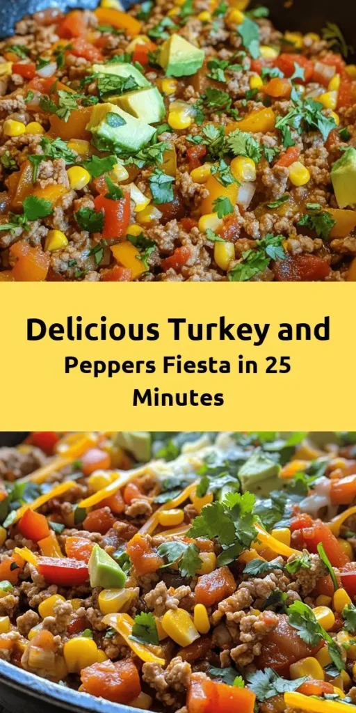 Spice up your dinner with this delicious Turkey & Peppers Fiesta! Perfect for a quick weeknight meal, this recipe features ground turkey sautéed with vibrant bell peppers, onions, and garlic, all simmered with zesty diced tomatoes and corn. Seasoned with cumin and smoked paprika, it’s a flavorful dish that can be served warm or as a filling for tacos and burritos. Top it off with fresh cilantro, cheese, and avocado for a satisfying meal the whole family will love! Easy, healthy, and ready in just 25 minutes!
