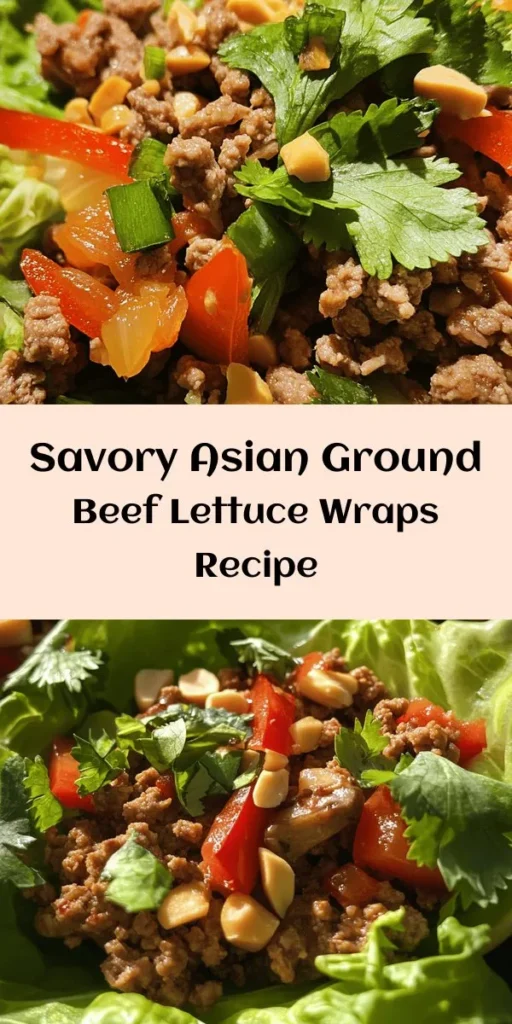 Experience a burst of flavor with these Savory Asian-Style Ground Beef Lettuce Wraps! This quick and easy recipe combines ground beef, garlic, ginger, and vibrant veggies for a delicious filling topped with a flavorful sauce. Perfectly served in crisp lettuce leaves, these wraps are a fun and healthy meal option that everyone will love. Garnish with cilantro and crushed peanuts for an extra crunch. Ready in just 30 minutes, they’re ideal for busy weeknights!