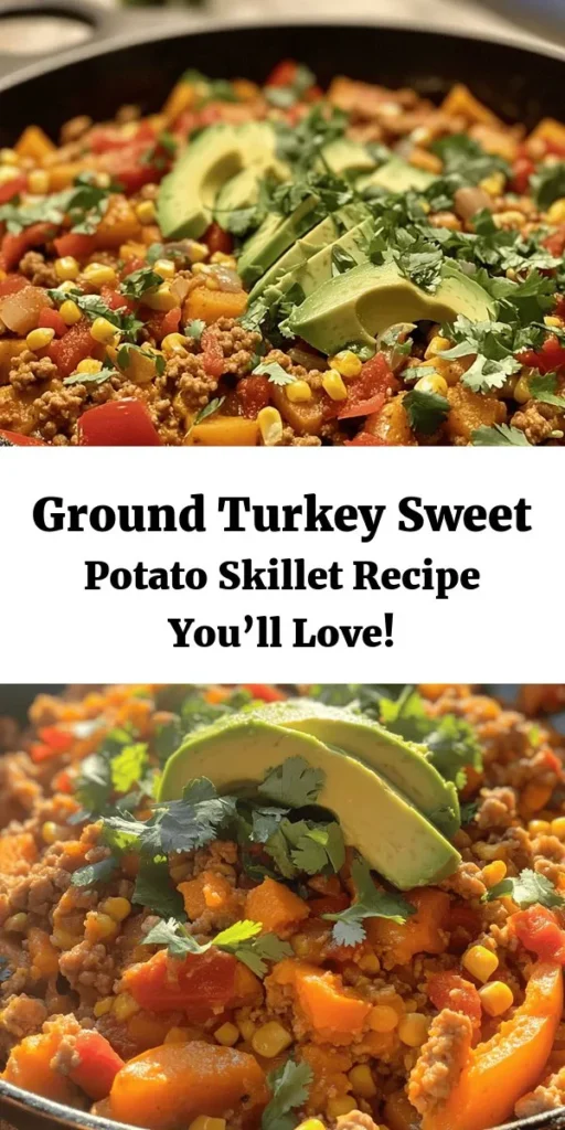 Delight in this Savory Ground Turkey Sweet Potato Skillet that's perfect for a quick weeknight dinner! Packed with nutritious ingredients like tender sweet potatoes, ground turkey, and colorful veggies, this dish is not only delicious but also easy to make. Ready in just 30 minutes, it's a wholesome meal the whole family will love. Top with fresh herbs and creamy avocado for an extra flavor boost. Enjoy a nutritious feast that's bursting with flavor!