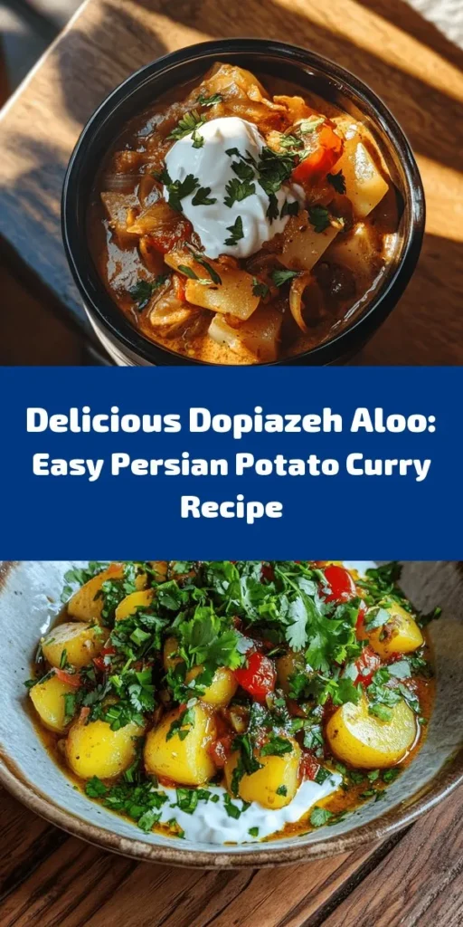 Discover the delightful flavors of Dopiazeh Aloo, a Persian potato curry that’s sure to impress! Made with tender potatoes, aromatic onions, and a blend of spices, this comforting dish combines the richness of yogurt with the warmth of fresh ginger and garlic. Perfect for any meal, it pairs beautifully with basmati rice or flatbreads. Easy to make in just 45 minutes, it’s a must-try for curry lovers. Share this delicious recipe with friends!