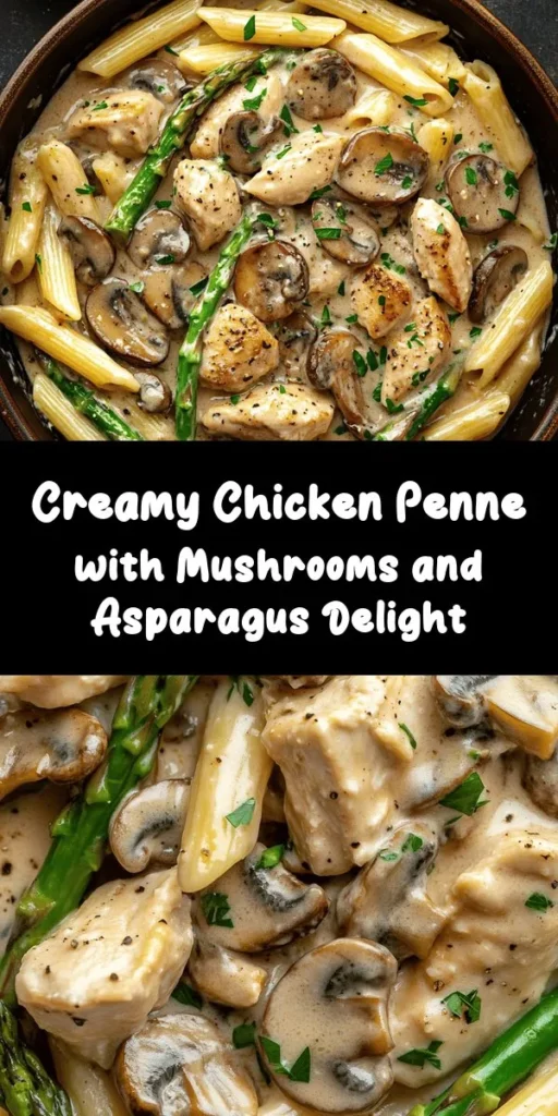 Indulge in this creamy Mushroom and Asparagus Chicken Penne that brings together tender chicken, vibrant asparagus, and earthy mushrooms in a rich sauce. With just 30 minutes from start to finish, this dish is perfect for a weeknight dinner. The combination of heavy cream and Parmesan cheese creates a deliciously smooth coating for the penne, while smoked paprika adds a hint of warmth. Garnish with fresh parsley for a pop of color! Enjoy this comforting meal that's sure to impress.