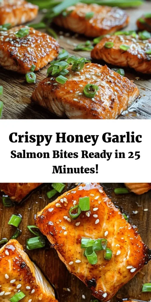 Indulge in these delicious crispy honey garlic salmon bites that are perfect for a quick dinner or an impressive appetizer. Made with fresh salmon fillets, coated in a light, crispy batter, and tossed in a fragrant honey garlic sauce, they're sure to satisfy your taste buds. This easy recipe takes just 25 minutes and is sure to be a hit at your next gathering. Garnish with green onions and sesame seeds for a tasty finish!
