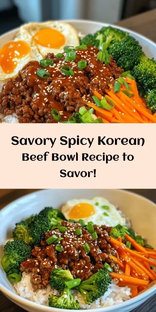 Craving something tasty and satisfying? Try this Spicy Korean Beef Bowl! With tender ground beef cooked in a flavorful mix of gochujang, soy sauce, and sesame oil, this dish is bursting with spice and depth. Paired with vibrant veggies like broccoli and carrots, served over fluffy rice, it’s a complete meal in just 25 minutes. Customize your bowl with a fried egg or kimchi for extra flavor. Perfect for busy weeknights! Enjoy the heat!