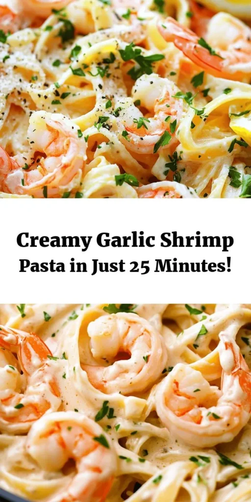 Indulge in this creamy garlic shrimp pasta that's perfect for a cozy dinner! This dish combines tender fettuccine with succulent shrimp, all tossed in a rich Parmesan cream sauce infused with garlic. It's quick and easy, taking just 25 minutes from start to finish. Garnish with fresh parsley and a splash of lemon for a zesty finish. Perfect for impressing guests or treating yourself to a delightful meal. Get ready to savor every bite!