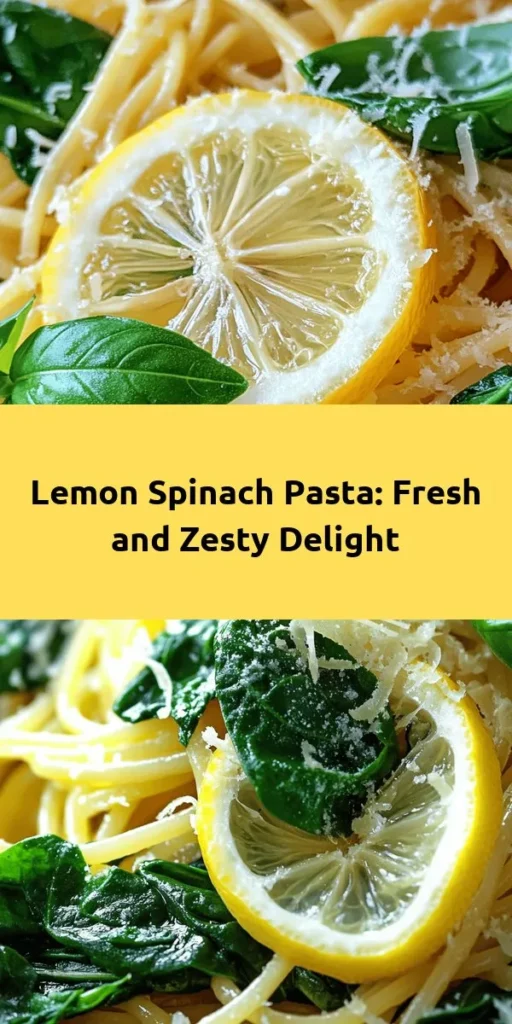 Brighten up your dinner with this refreshing Lemon Spinach Pasta! Made with simple ingredients like fresh spinach, zesty lemon, and creamy Parmesan, this dish is ready in just 20 minutes. Perfect for a quick weeknight meal or a delightful lunch, it's packed with flavor and nutrients. Toss in some red pepper flakes for a bit of heat and finish with fresh basil for an extra touch. Easy, delicious, and sure to impress!