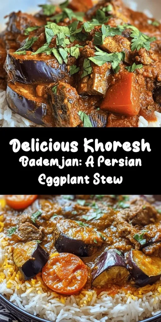 Discover the rich flavors of Khoresh Bademjan, a delicious Persian eggplant stew that combines tender eggplants, succulent meat (or chickpeas for a vegetarian option), and aromatic spices! This hearty dish is perfect for cozy dinners and is served over fragrant basmati rice. With simple ingredients and easy steps, you can create a comforting meal that delights the senses. Garnish with fresh herbs for a delightful finishing touch!