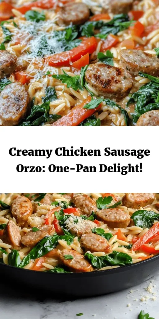 Discover the ultimate comfort food with this creamy chicken sausage orzo skillet! This one-pan dish combines savory chicken sausage, tender orzo pasta, fresh spinach, and a rich creamy sauce, all infused with Italian flavors. Ready in just 30 minutes, it’s perfect for a weeknight dinner or whenever you crave something hearty and delicious. Top it off with grated Parmesan and fresh parsley for a meal that the whole family will love!