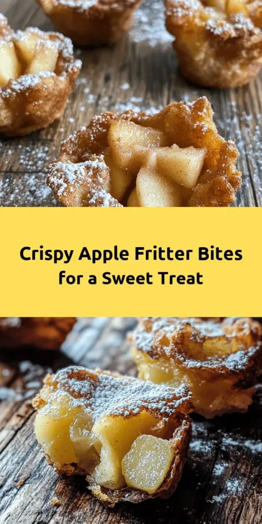 Indulge in these delightful Apple Fritter Bites! Perfectly crispy on the outside and sweetly soft on the inside, these treats are made with fresh diced apples, cinnamon, and a hint of nutmeg. Simply mix the batter, fry them up, and dust with powdered sugar for a delicious finish. Ideal for snack time or dessert, they're sure to please everyone. Get ready to enjoy these warm, bite-sized goodies!
