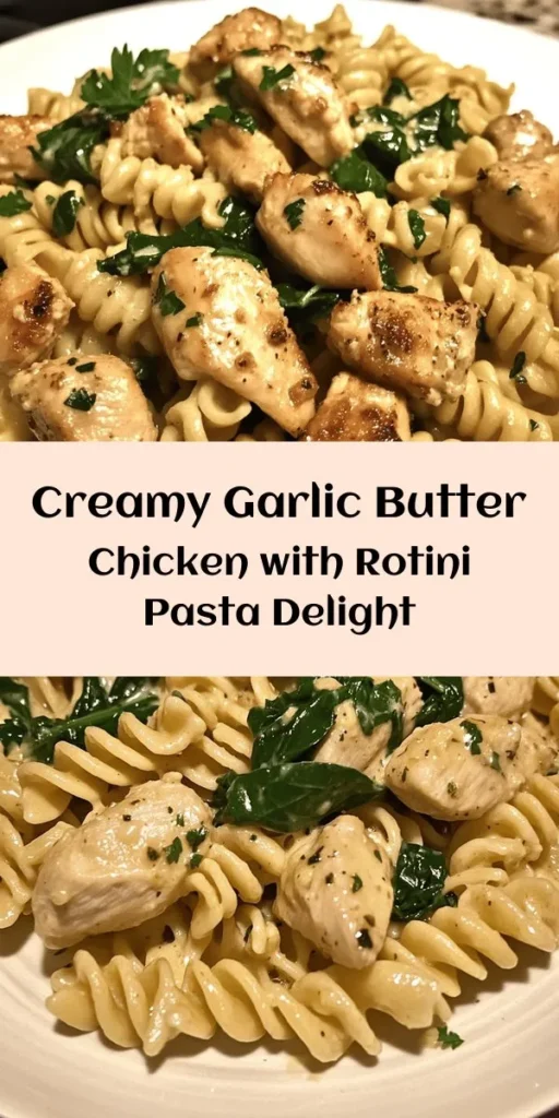Indulge in the rich flavors of Creamy Garlic Butter Chicken and Rotini in Parmesan Sauce! This comforting dish combines tender chicken and rotini pasta in a luscious garlic-infused cream sauce, topped with melted Parmesan. It's quick and easy to make, ready in just 30 minutes. Perfect for weeknight dinners, this recipe also incorporates fresh spinach for a pop of color and nutrition. Don't forget to garnish with parsley for added flavor! Enjoy a delightful meal that’s sure to impress.