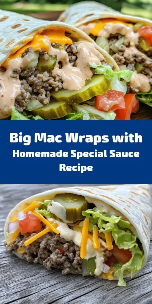Craving a tasty twist on a classic? Try these Homemade Big Mac Wraps with Special Sauce! This easy recipe combines seasoned ground beef, fresh veggies, and a creamy sauce all wrapped in a soft tortilla for a fun and delicious meal. Perfect for lunch or dinner, each bite is bursting with flavor. Quick to make and sure to satisfy, these wraps are a hit for the whole family! Don’t forget to serve with extra special sauce on the side for dipping!