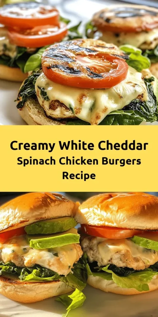 Get ready to elevate your burger game with these delicious White Cheddar & Spinach Chicken Burgers! Packed with ground chicken, fresh spinach, and creamy white cheddar, these flavorful patties are a hit for any meal. Simple to make in just 30 minutes, they feature a perfect blend of garlic and spices for an irresistible taste. Top with your favorites and serve on toasted buns for a satisfying dinner that everyone will love. Enjoy these healthy and tasty burgers that are perfect for weeknight meals or weekend gatherings!