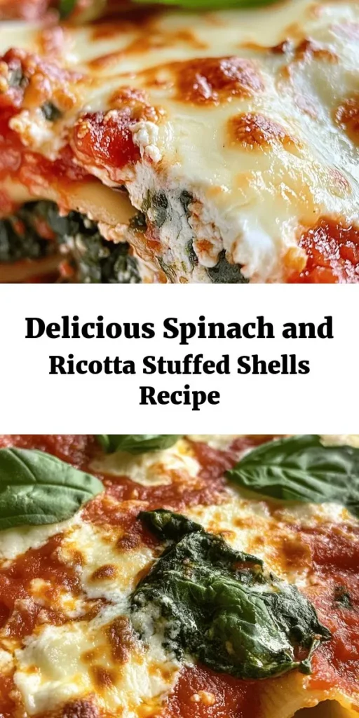 Looking for a deliciously simple dinner idea? These Easy Spinach and Ricotta Stuffed Shells are the perfect comfort food! Featuring jumbo pasta shells loaded with creamy ricotta, fresh spinach, and melty mozzarella, this dish is sure to impress. With marinara sauce and a sprinkle of Parmesan, it's as pleasing to the eye as it is to the palate. Ready in just about 50 minutes, this recipe is great for family dinners or gatherings. Don't forget to garnish with fresh basil for a special touch!
