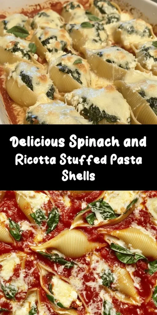 Create a delicious dinner with these Easy Spinach & Ricotta Stuffed Shells! This comforting dish features jumbo pasta shells filled with a creamy spinach and ricotta filling, topped with marinara sauce and melted mozzarella. Perfect for a family meal or gathering, it's simple to make in just under an hour. With fresh ingredients like spinach and cheese, it's both satisfying and wholesome. Serve with a sprinkle of fresh herbs for the finishing touch!