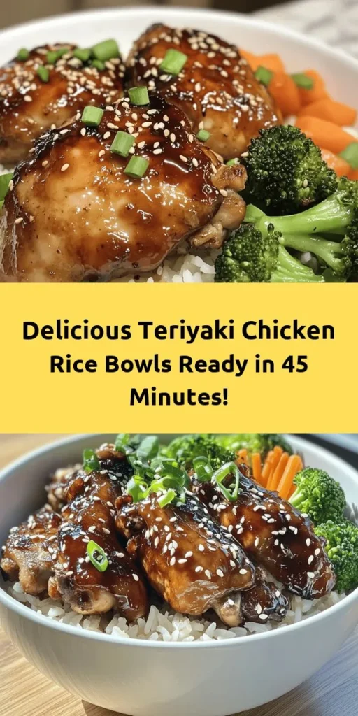 Indulge in a delicious Teriyaki Chicken Rice Bowl that's perfect for any day of the week! This easy recipe combines tender chicken thighs with a flavorful homemade teriyaki sauce, served over fluffy jasmine rice. Ready in just 45 minutes, it’s garnished with sesame seeds and green onions for a pop of freshness. Add steamed broccoli or carrots for an extra veggie boost. It's a tasty, satisfying meal that the whole family will love!