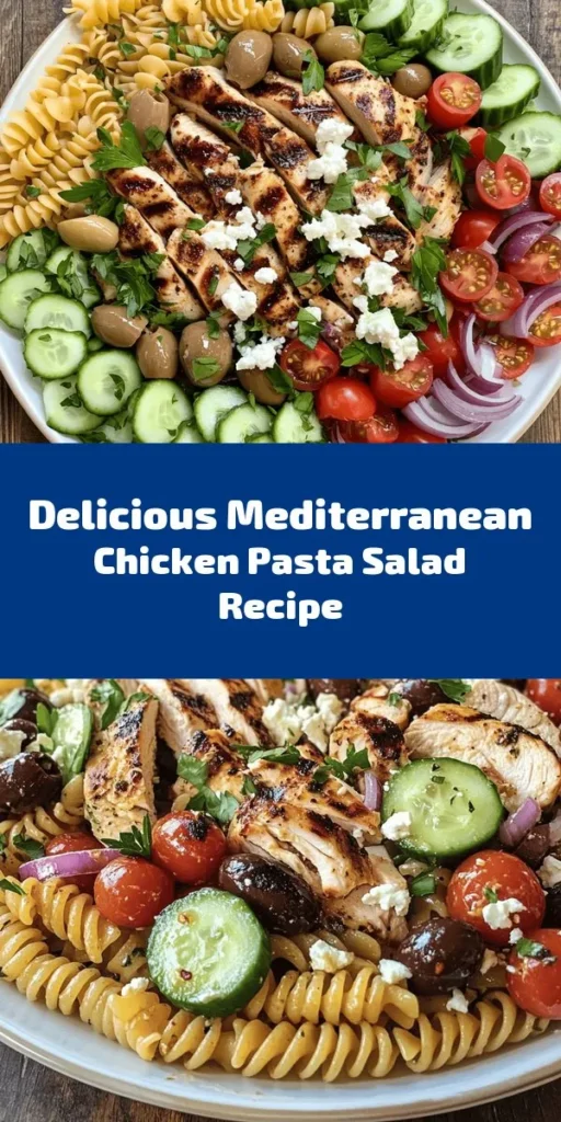 Elevate your meal with this vibrant Mediterranean Chicken Pasta Salad! Packed with tender rotini pasta, juicy chicken, fresh veggies, and a sprinkle of feta cheese, this dish is bursting with flavor. Tossed in a zesty olive oil and red wine vinegar dressing, it’s perfect for meal prep or potlucks. Quick to make and deliciously refreshing, it's sure to be a crowd-pleaser! Enjoy chilled or at room temperature for a delightful taste of the Mediterranean.