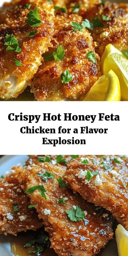 Indulge in a delicious fusion of flavors with this Crispy Hot Honey Feta Chicken! Perfectly marinated chicken thighs are coated in a crunchy panko crust and fried until golden brown. Drizzled with a sweet and spicy honey feta glaze, this dish is sure to impress. Serve it with lemon wedges and fresh parsley for a vibrant finish. Ideal for a cozy dinner or entertaining guests, this recipe is easy to follow and packed with flavor!