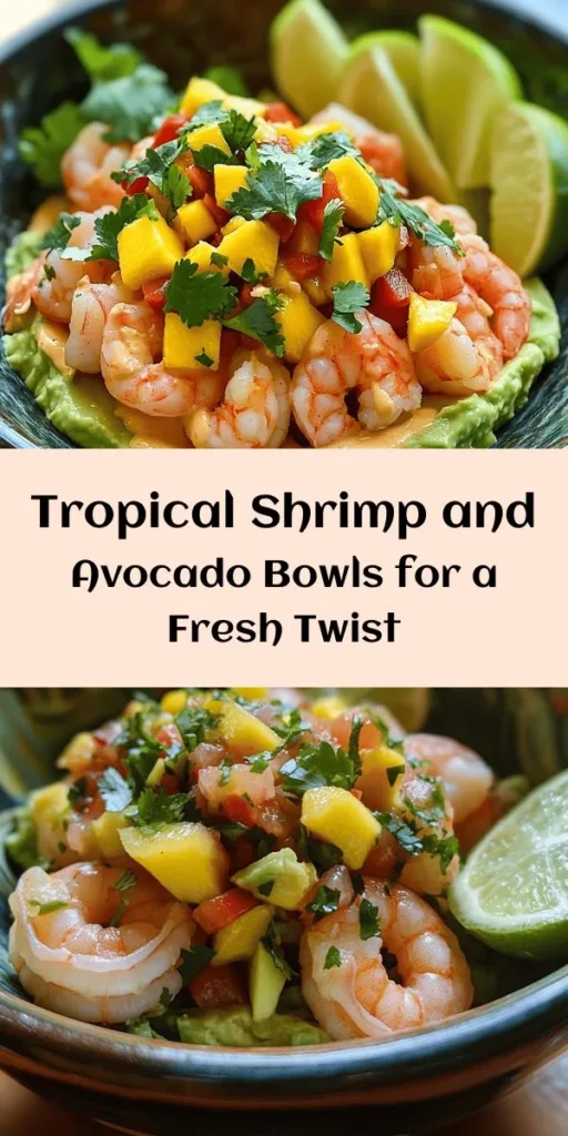 Dive into a burst of tropical flavors with these delightful shrimp and avocado bowls! Juicy shrimp marinated in garlic and lime are perfectly paired with creamy avocado and zesty mango salsa, all finished off with a tangy lime-chili sauce. This vibrant dish is not only quick to prepare but also a feast for the eyes and taste buds. Perfect for a healthy lunch or dinner, serve it over rice for a complete meal. Fresh, flavorful, and oh-so-satisfying!