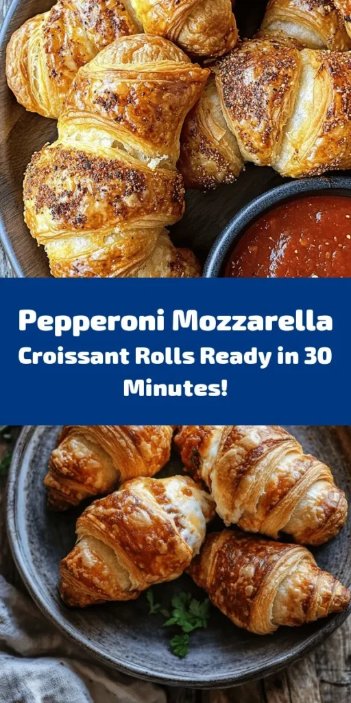Indulge in these delicious Mozzarella Pepperoni Croissant Rolls that are perfect for a snack or party appetizer! With just a few simple ingredients like crescent roll dough, gooey mozzarella, and tasty pepperoni, you can whip these up in no time. They're easy to make and bake to golden perfection in just 15 minutes. Serve them warm with marinara sauce for dipping. A delightful treat that everyone will love!