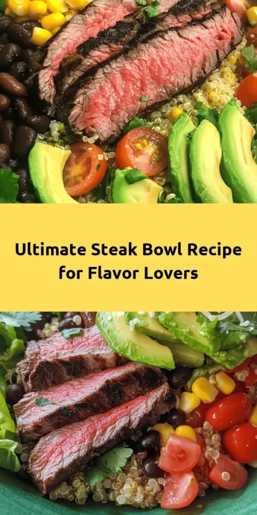 Elevate your mealtime with this Ultimate Steak Bowl recipe! Perfect for any occasion, this dish features marinated flank steak grilled to perfection and served over a hearty base of quinoa or brown rice. Top it off with black beans, corn, fresh veggies like avocado and tomatoes, and a sprinkle of cheese. Customize it with your favorite toppings and enjoy a vibrant, flavorful bowl that's satisfying and nutritious. Quick to prepare and sure to impress!