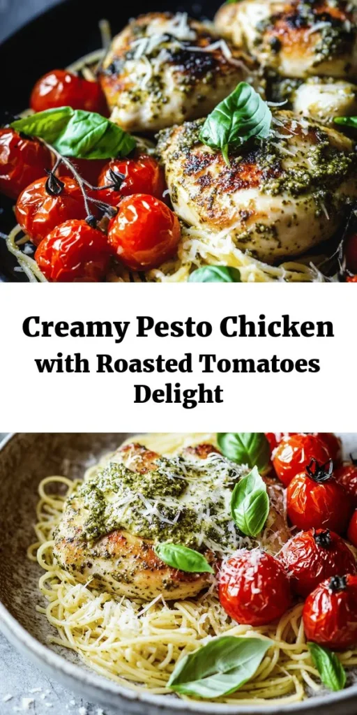 Indulge in this delicious Creamy Pesto Chicken with Roasted Tomatoes! Perfect for a cozy dinner, this recipe features seared chicken breasts smothered in a rich basil pesto cream sauce and topped with sweet, blistered cherry tomatoes. With just a few simple ingredients and easy steps, you can create a comforting dish that pairs beautifully with pasta or rice. Get ready to impress your family and friends with this flavorful meal that’s sure to become a favorite!