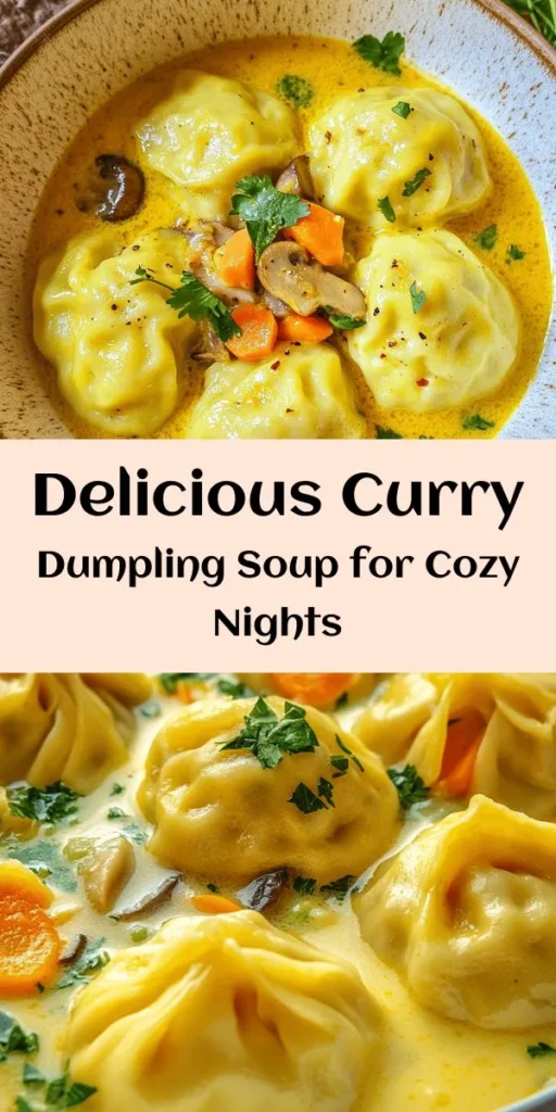 Warm up your kitchen with this delicious Best Curry Dumpling Soup! This hearty dish features homemade dumplings filled with colorful veggies, all swimming in a flavorful coconut curry broth. Perfect for cozy nights, it's loaded with ginger, garlic, and a hint of lime for a refreshing kick. Easy to prepare, this recipe is sure to impress family and friends while offering a comforting bowl of goodness. Garnish with fresh coriander for a vibrant finish. Enjoy!