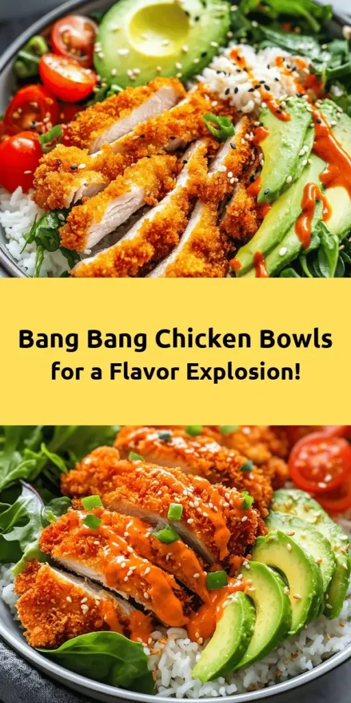 Transform your dinner plans with these mouthwatering Bang Bang Chicken Bowls! Featuring crispy, golden chicken thighs fried to perfection and drizzled with a sweet and spicy Bang Bang sauce, this recipe is a flavor explosion. Serve it over a bed of fluffy jasmine rice or quinoa, topped with fresh greens, creamy avocado, and colorful cherry tomatoes. Perfect for a weeknight treat or impressing guests, it's time to dig in!