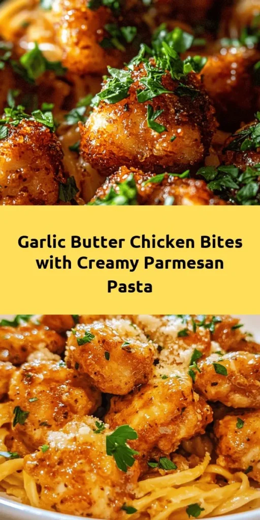 Indulge in these Garlic Butter Chicken Bites paired with a creamy Parmesan pasta that will elevate your dinner game! This simple recipe takes just 30 minutes and is packed with flavor. Tender chicken bites are sautéed in garlic butter and served over luscious pasta coated in a rich Parmesan sauce. A sprinkle of fresh herbs adds the perfect finishing touch. Perfect for busy weeknights or a cozy meal. Try it tonight for a delightful feast!