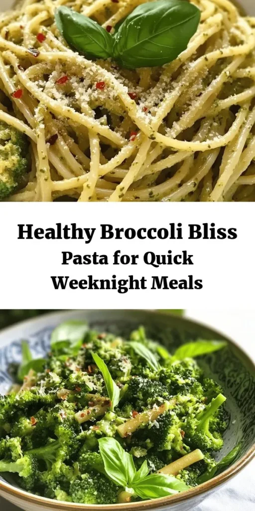Discover the deliciousness of Broccoli Bliss Pasta, a vibrant dish packed with wholesome ingredients. This easy recipe combines whole wheat pasta, fresh broccoli, and sautéed garlic, creating a flavorful meal in just 25 minutes. With a splash of lemon juice and optional Parmesan, every bite is a delightful experience. Perfect for a quick weeknight dinner or a healthy family meal. Garnish with fresh basil for an extra touch of flavor. Try it today!