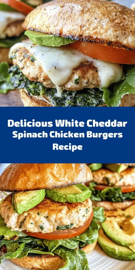 Elevate your dinner game with these delicious White Cheddar and Spinach Chicken Burgers! Made with ground chicken, fresh spinach, and creamy white cheddar, these burgers are not only flavorful but also packed with nutrients. With a hint of garlic and smoked paprika, they deliver the perfect savory bite. Quick to prepare and ready in just 30 minutes, serve them on whole grain buns and top with your favorite veggies. A healthy twist on a classic burger!