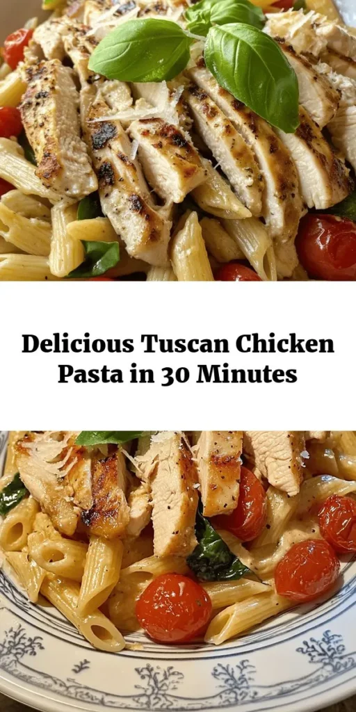 Indulge in this creamy Tuscan Chicken Pasta Delight that combines succulent chicken, fresh veggies, and rich flavors! Ready in just 30 minutes, this recipe features tender penne pasta, vibrant cherry tomatoes, and savory spinach all enveloped in a luscious cream sauce with Parmesan cheese. Perfect for a weeknight dinner, this dish is garnished with fresh basil for an extra touch. Your family will love every bite! Try it and savor the taste of Tuscany at home!