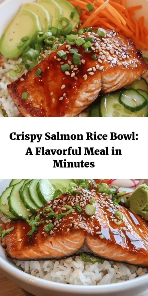 Indulge in the delightful flavors of this Crispy Salmon and Rice Bowl! Featuring fresh salmon fillets cooked to perfection, fluffy sushi rice, and a colorful array of toppings like avocado, cucumber, and carrot, this dish is as beautiful as it is tasty. Drizzled with a sweet soy glaze and topped with sesame seeds, it’s a wholesome meal perfect for lunch or dinner. Quick prep and packed with nutrition, this bowl is a must-try!