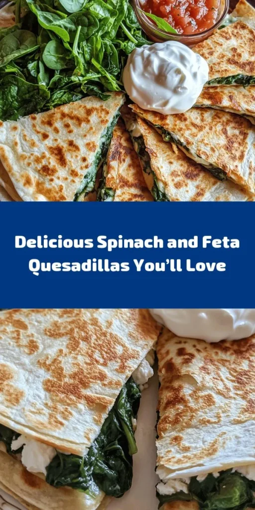 Indulge in these delicious Spinach and Feta Quesadillas, perfect for a quick meal or snack! With fresh spinach, creamy feta, and gooey mozzarella, every bite is a delight. Easy to make in just 20 minutes, these quesadillas are sautéed with garlic for a burst of flavor. Serve them warm with sour cream and salsa for the ultimate finish. Perfect for family dinners or a tasty appetizer, you’ll love this healthy twist on a classic!