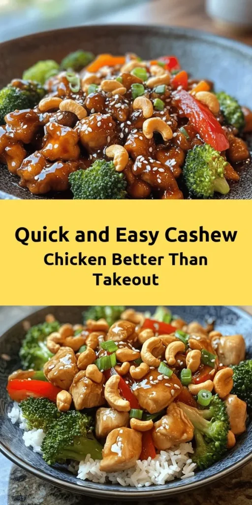 Enjoy a delicious and healthier twist on takeout with this Better-Than-Takeout Cashew Chicken recipe! In just 30 minutes, you'll whip up tender chicken, vibrant veggies, and crunchy cashews tossed in a savory sauce. Perfect over rice or noodles, this dish is quick to make and packed with flavor. Ideal for busy weeknights or a special dinner, it’s sure to impress everyone at the table. Try it tonight for a satisfying meal!