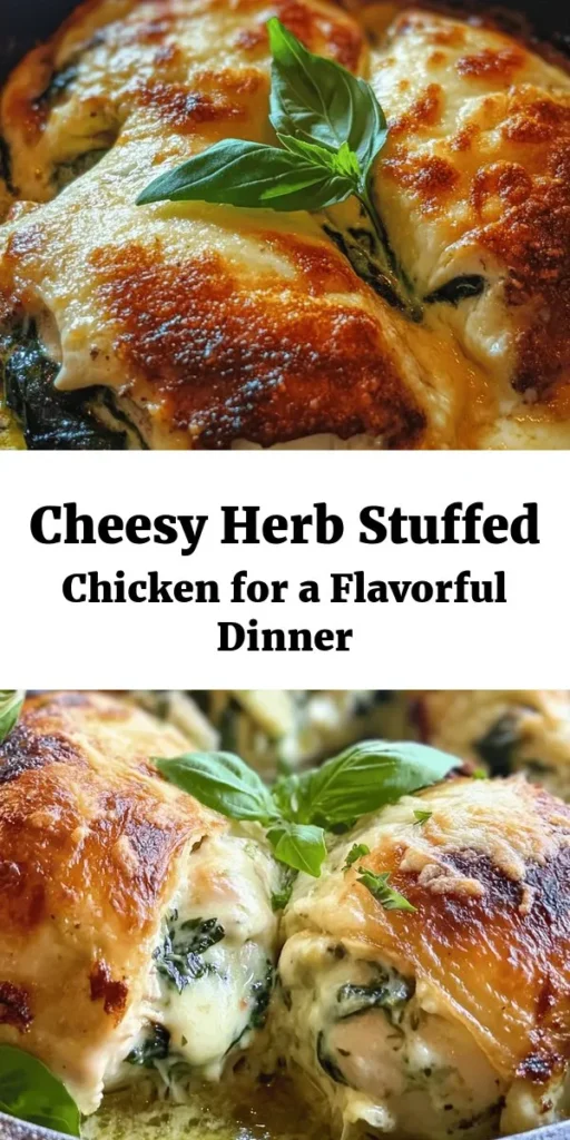 Elevate your dinner with this delightful herb and cheese stuffed chicken breast recipe! Tender chicken breasts are filled with a creamy mix of spinach, cream cheese, and mozzarella, then seared and baked to perfection. This dish is packed with flavor and sure to impress family and friends. Perfect for a weeknight meal or special occasion, serve it with a side salad or your favorite veggies. Enjoy a burst of cheesy goodness in every bite!