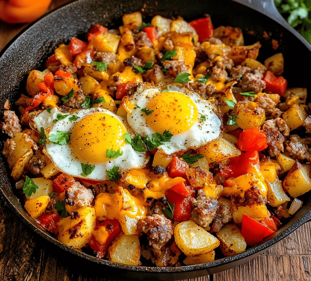 Breakfast is often hailed as the most important meal of the day, and for good reason. It kickstarts your metabolism, provides essential nutrients, and sets the tone for your energy levels throughout the day. A nutritious breakfast can enhance concentration, improve mood, and even aid in weight management. In a world where mornings can be rushed and chaotic, finding a breakfast option that is both satisfying and quick to prepare is crucial. Enter the <strong>Sizzling Sunrise Loaded Breakfast Hash</strong>—a delightful combination of crispy potatoes, savory sausage, vibrant vegetables, and nutritious eggs that promises to invigorate your morning routine.” /></p>
</p>
<h3>Cheese Melting Technique</h3>
</p>
<p>Achieving the perfect cheese melt in your Sizzling Sunrise Loaded Breakfast Hash requires a few key techniques. The goal is to create a gooey, flavorful layer of cheese that complements the other ingredients without becoming rubbery or burnt. Here’s how to do it effectively:</p>
</p>
<p>1. <strong>Choose the Right Cheese</strong>: Opt for cheeses known for their melting properties. Cheddar, Monterey Jack, and Gruyere are excellent choices. For a unique twist, try a smoked gouda or pepper jack to add depth and flavor.</p>
</p>
<p>2. <strong>Grate the Cheese</strong>: Grating the cheese instead of using whole slices helps it melt more evenly and quickly. The increased surface area allows for faster melting, ensuring a gooey texture.</p>
</p>
<p>3. <strong>Add Cheese at the Right Time</strong>: Once your hash is nearly finished cooking and the potatoes are crispy, sprinkle the grated cheese over the top. Cover the skillet with a lid for a few minutes. This traps heat and steam, promoting an even melt without overcooking the other ingredients.</p>
</p>
<p>4. <strong>Avoid High Heat</strong>: Cooking cheese on high heat can cause it to scorch. Instead, lower the heat to medium or medium-low before adding the cheese. This gentle heat allows the cheese to melt beautifully while maintaining its creamy texture.</p>
</p>
<h3>Cooking the Eggs</h3>
</p>
<p>Eggs are a versatile and essential component of your Sizzling Sunrise Loaded Breakfast Hash. Depending on your personal preference, you can prepare the eggs in several delicious ways:</p>
</p>
<p>1. <strong>Sunny Side Up</strong>: This method allows the yolk to remain runny, creating a rich sauce that enhances the hash. Heat a non-stick skillet over medium heat, add a little oil or butter, and crack the eggs gently into the pan. Cook until the whites are set but the yolks are still runny, about 3-4 minutes.</p>
</p>
<p>2. <strong>Scrambled</strong>: For a fluffier texture, whisk the eggs in a bowl with a splash of milk or cream and season with salt and pepper. Pour the mixture into a heated skillet and cook over medium heat, stirring frequently until just set. Scrambled eggs blend seamlessly with the hash, creating a cohesive dish.</p>
</p>
<p>3. <strong>Poached</strong>: Poaching eggs can elevate your breakfast hash to gourmet status. Bring a pot of water to a gentle simmer and add a splash of vinegar. Crack each egg into a small bowl and gently slide it into the water. Cook for 3-4 minutes until the whites are firm but the yolk remains soft. Use a slotted spoon to remove the eggs and let them drain briefly before placing them atop the hash.</p>
</p>
<h3>Assembling the Dish</h3>
</p>
<p>Presentation plays a significant role in making your Sizzling Sunrise Loaded Breakfast Hash appealing. Here are some tips to assemble and serve your dish beautifully:</p>
</p>
<p>1. <strong>Layer the Hash</strong>: Start by spooning a generous amount of the breakfast hash onto each plate. Use a large serving spoon to create a mound in the center, allowing the colorful ingredients to be visible.</p>
</p>
<p>2. <strong>Top with Eggs</strong>: Place your eggs—whether sunny side up, scrambled, or poached—right on top of the hash. The vibrant yolks will create an eye-catching contrast against the golden potatoes and colorful vegetables.</p>
</p>
<p>3. <strong>Garnish for Flavor and Appeal</strong>: The right garnish can elevate the dish. Sprinkle freshly chopped herbs like chives, parsley, or cilantro over the top for a burst of color and freshness. Additionally, a dash of hot sauce or a sprinkle of paprika can enhance the flavor profile and add a hint of spice.</p>
</p>
<h3>Flavor Variations and Customizations</h3>
</p>
<p>The beauty of the Sizzling Sunrise Loaded Breakfast Hash lies in its versatility. You can easily customize this dish to suit your taste preferences and dietary needs:</p>
</p>
<p>1. <strong>Swap Ingredients</strong>: Feel free to replace the standard ingredients with your favorites. For instance, swap bell peppers for zucchini or add sautéed mushrooms for an earthy flavor. If you prefer protein, consider adding cooked sausage, bacon, or even tofu for a vegetarian option.</p>
</p>
<p>2. <strong>Change the Cheese</strong>: Experiment with different types of cheese to create unique flavor combinations. A feta cheese can add a tangy element, while a blend of cheeses can create a more complex flavor profile.</p>
</p>
<p>3. <strong>Adjust Spices</strong>: Spice is an excellent way to customize the hash. Try adding smoked paprika for a deeper flavor, or cayenne pepper for an extra kick. You can also incorporate herbs like thyme or oregano for a Mediterranean twist.</p>
</p>
<p>4. <strong>Add Unique Twists</strong>: For a refreshing addition, consider topping your hash with sliced avocado or a dollop of sour cream. Hot sauce can be served on the side, allowing everyone to adjust the heat to their liking.</p>
</p>
<h3>Nutritional Breakdown</h3>
</p>
<p>The Sizzling Sunrise Loaded Breakfast Hash is not only delicious but also packed with nutrients to fuel your day. Here’s a quick overview of its nutritional content:</p>
</p>
<p>– <strong>Calories</strong>: Approximately 450-600 calories per serving, depending on the ingredients and quantities used.</p>
<p>– <strong>Protein</strong>: Each serving provides about 20-30 grams of protein, primarily from the eggs and cheese, making it a satisfying choice for breakfast.</p>
<p>– <strong>Fats</strong>: The dish contains healthy fats, especially if you use avocado or olive oil, contributing to satiety and flavor.</p>
<p>– <strong>Carbohydrates</strong>: With potatoes as the base, expect around 40-50 grams of carbohydrates, which provide energy for your morning activities.</p>
</p>
<p>This combination of macronutrients creates a balanced meal that can sustain you throughout the morning, promoting focus and energy.</p>
</p>
<h3>Serving Suggestions and Pairings</h3>
</p>
<p>The Sizzling Sunrise Loaded Breakfast Hash is perfect for sharing or enjoying solo. Here are some serving suggestions to make the most of this hearty breakfast:</p>
</p>
<p>1. <strong>Ideal Portion Size</strong>: For a family breakfast, serve the hash in a large skillet at the center of the table, allowing guests to help themselves. Each serving can be about one cup of hash with one or two eggs on top.</p>
</p>
<p>2. <strong>Beverage Pairings</strong>: Complement your breakfast hash with a refreshing beverage. A strong cup of coffee or a latte pairs beautifully with the rich flavors of the dish. Alternatively, fresh juice or herbal tea can provide a lighter, refreshing contrast.</p>
</p>
<p>3. <strong>Side Ideas</strong>: To round out the meal, consider serving sides like fresh fruit, yogurt, or a light salad. These options can add brightness and balance to your breakfast.</p>
</p>
<h3>Conclusion</h3>
</p>
<p>The Sizzling Sunrise Loaded Breakfast Hash is a fulfilling and versatile breakfast option that can cater to various dietary needs and preferences. Its combination of crispy potatoes, vibrant vegetables, and flavorful eggs makes for a delightful start to the day. With the ability to swap ingredients and customize flavors, this dish encourages creativity in the kitchen.</p>
</p>
<p>Whether you enjoy it with a runny sunny side up egg or fluffy scrambled eggs, this breakfast hash promises to delight your taste buds and energize your mornings. Don’t hesitate to try making this recipe at home—you’ll discover a new favorite breakfast that brings joy to your dining table.</p>
<div id=