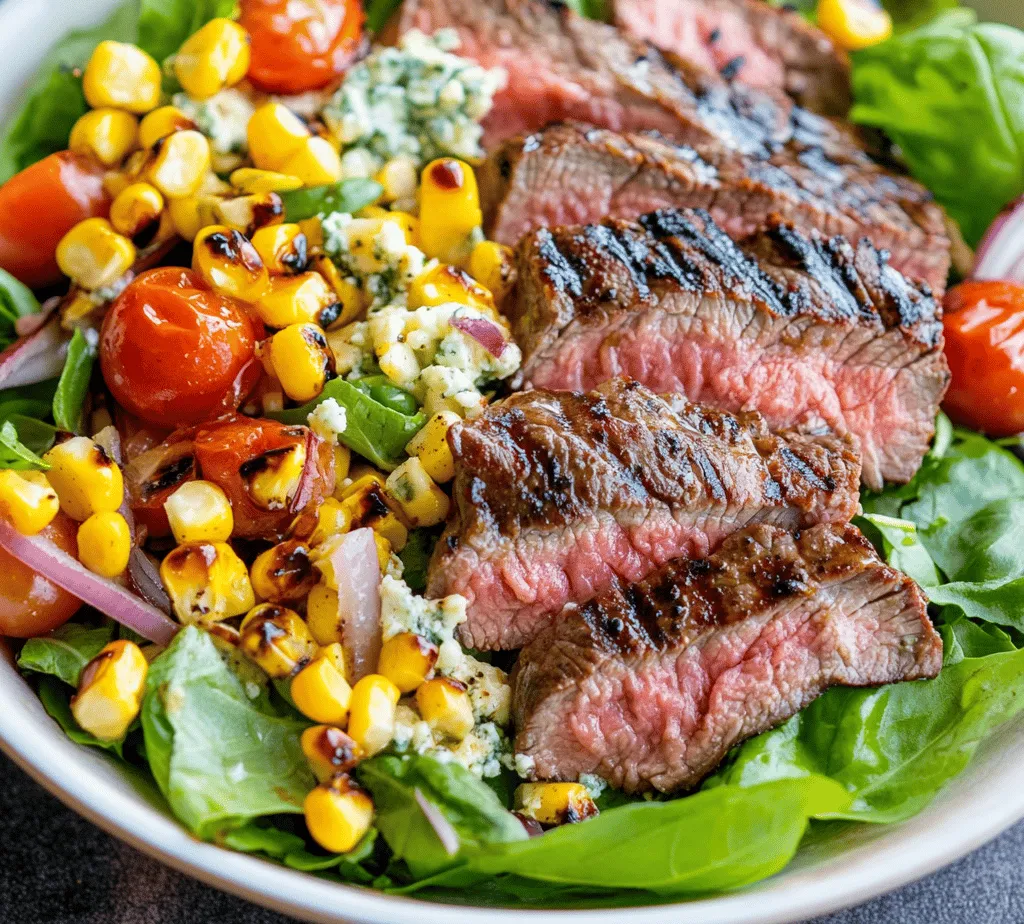 As the summer sun graces us with its warmth, there's no better way to celebrate the season than with a vibrant and refreshing salad. The <strong>Balsamic Steak Gorgonzola Salad with Grilled Corn</strong> is not only a feast for the eyes but also a harmonious blend of flavors that will elevate any summer gathering. This dish showcases a delightful combination of succulent flank steak, creamy Gorgonzola cheese, and sweet, smoky grilled corn, all atop a bed of fresh mixed greens.” /></p>
</p>
<h3>Grilling and Flavor Transformation</h3>
</p>
<p>Grilling is an art in itself, especially when it comes to the Balsamic Steak Gorgonzola Salad with Grilled Corn. The high heat of grilling not only cooks the food but also infuses it with a depth of flavor that is hard to achieve through other cooking methods. When corn is grilled, its natural sugars caramelize, resulting in a sweet, smoky flavor that beautifully complements the savory elements of the salad. As the corn’s kernels char slightly, they develop a crunchy texture, which contrasts nicely with the tender steak and creamy Gorgonzola.</p>
</p>
<h3>Cooking the Flank Steak</h3>
</p>
<h4>Letting the Steak Come to Room Temperature</h4>
</p>
<p>Before you start grilling, it’s crucial to allow the flank steak to come to room temperature. This step ensures that the steak cooks evenly and prevents the outside from overcooking while waiting for the inside to reach the desired doneness. Simply remove the steak from the refrigerator about 30 minutes before grilling.</p>
</p>
<h4>Recommended Grilling Techniques</h4>
</p>
<p>For flank steak, high heat is key. Preheat your grill to a high temperature—around 450°F to 500°F. Flank steak benefits from direct grilling because it cooks quickly and develops a beautiful sear. Oil the grill grates lightly to prevent sticking, and make sure your steak is seasoned well with salt and pepper or your favorite marinade prior to grilling.</p>
</p>
<h4>High Heat Cooking for a Perfect Sear</h4>
</p>
<p>Place the steak on the grill and let it sear without moving it for about 4-5 minutes. Resist the temptation to flip it too early, as this will inhibit the formation of that coveted crust. After the initial sear, turn the steak 90 degrees to create cross-hatch grill marks and cook for an additional 2-3 minutes.</p>
</p>
<h4>Timing for Various Levels of Doneness</h4>
</p>
<p>The cooking time will depend on your preferred level of doneness. For medium-rare, aim for an internal temperature of 130°F, which usually takes about 8-10 minutes total cooking time. For medium, go for around 140°F. Always use a meat thermometer to ensure accuracy and avoid overcooking.</p>
</p>
<h4>Significance of Resting Post-Grilling</h4>
</p>
<p>Once the steak reaches your desired doneness, remove it from the grill and let it rest on a cutting board for at least 5-10 minutes. Resting allows the juices to redistribute throughout the meat, ensuring that each slice is juicy and tender.</p>
</p>
<h3>Assembling the Salad</h3>
</p>
<p>Creating a well-balanced salad is about more than just mixing ingredients; it’s about layering flavors and textures. Here’s how to assemble your Balsamic Steak Gorgonzola Salad with Grilled Corn effectively.</p>
</p>
<h4>Importance of Layering and Mixing Ingredients</h4>
</p>
<p>Start by preparing your base layer. Use fresh greens such as arugula, spinach, or mixed salad greens. The bitterness of the greens pairs well with the richness of the Gorgonzola and the sweetness of the corn.</p>
</p>
<h4>Detailed Steps on Combining the Salad Ingredients</h4>
</p>
<p>1. <strong>Chop the Greens:</strong> Begin by roughly chopping your greens and placing them in a large mixing bowl.</p>
<p>2. <strong>Slice the Cherry Tomatoes:</strong> Slice cherry tomatoes in half for uniformity. Their juicy sweetness will enhance the salad’s overall flavor.</p>
<p>3. <strong>Prepare the Red Onion:</strong> Thinly slice the red onion. Consider soaking the slices in cold water for a few minutes to mellow their sharpness if desired.</p>
<p>4. <strong>Grill the Corn:</strong> Cut the grilled corn off the cob and add it to the salad. The charred kernels will add a delightful crunch and sweetness.</p>
<p>5. <strong>Incorporate the Gorgonzola:</strong> Crumble the Gorgonzola cheese over the salad. Its creamy texture will contrast with the crispy corn and tender steak.</p>
</p>
<h4>Tips for Slicing Cherry Tomatoes and Red Onion</h4>
</p>
<p>For cherry tomatoes, cutting them in half lengthwise allows for easy mixing and ensures that their juices can meld with the other ingredients. For red onion, aim for thin, even slices to ensure a consistent flavor throughout the salad without any overpowering bites.</p>
</p>
<h4>Dressing the Salad Uniformly</h4>
</p>
<p>When it comes to dressing the salad, a little goes a long way. Drizzle your balsamic vinaigrette over the assembled salad. Use tongs or salad servers to gently toss the ingredients together, ensuring that every component is coated with the dressing.</p>
</p>
<h3>Final Presentation and Serving Suggestions</h3>
</p>
<p>Presentation can elevate your dish from simple to stunning. Here are some tips for plating your salad attractively.</p>
</p>
<h4>Ideas for Plating the Salad</h4>
</p>
<p>Use a large, shallow bowl to showcase the vibrant colors of your salad. Arrange the greens as a base and then artfully layer the grilled corn, cherry tomatoes, red onion, and crumbled Gorgonzola. Finally, place slices of the grilled flank steak on top or alongside the salad, allowing the juices to mingle with the other flavors.</p>
</p>
<h4>Discussing Garnishing Options</h4>
</p>
<p>To add a fresh touch, consider garnishing your salad with torn fresh basil or parsley. The aromatic herbs will not only enhance the visual appeal but will also add a fragrant layer of flavor.</p>
</p>
<h4>Suggestions for Additional Toppings</h4>
</p>
<p>Feel free to get creative with toppings. Toasted walnuts or pecans can add a delightful crunch, while different cheeses like feta or goat cheese can provide a tangy twist. You could also incorporate roasted peppers or avocado for a different flavor profile.</p>
</p>
<h3>Pairing Recommendations</h3>
</p>
<p>To amplify the experience of your Balsamic Steak Gorgonzola Salad, consider these pairing suggestions.</p>
</p>
<h4>Wine Pairing Suggestions</h4>
</p>
<p>A medium-bodied red wine, such as a Merlot or a Malbec, complements the savory steak and creamy Gorgonzola beautifully. If you prefer white wine, a crisp Sauvignon Blanc can balance the richness of the dish.</p>
</p>
<h4>Side Dishes or Appetizers</h4>
</p>
<p>For side dishes, consider serving a light soup, such as a tomato basil or a gazpacho, to start the meal. Alternatively, a simple charcuterie board with cured meats, cheeses, and olives can serve as a delightful appetizer before the salad.</p>
</p>
<h3>Conclusion</h3>
</p>
<p>In summary, the Balsamic Steak Gorgonzola Salad with Grilled Corn is a remarkable blend of flavors and textures that showcases the beauty of fresh, quality ingredients. The combination of juicy flank steak, sweet grilled corn, creamy Gorgonzola, and vibrant vegetables creates a dish that is not only satisfying but also visually appealing.</p>
</p>
<p>Don’t hesitate to experiment with the ingredients to make the dish your own. Whether you swap out the Gorgonzola for another cheese or add nuts for extra crunch, the possibilities are endless. The joy of sharing a homemade meal with friends and family is unparalleled, and this salad encapsulates that spirit perfectly. With its nutritional benefits and delightful flavors, this recipe is sure to become a staple in your culinary repertoire. Enjoy the process of cooking and savoring each bite!</p>
<div id=