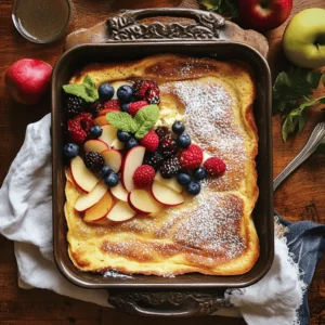Imagine waking up to the smell of a freshly baked pancake, its golden edges puffed up high and awaiting a drizzle of syrup. The Fluffy Baked German Pancake, also known as a Dutch Baby, is not just any pancake; it’s a delightful breakfast experience that transforms the conventional pancake into a light and airy dish. Originating from Germany, this pancake has become a beloved favorite in many households, especially in the United States. Its unique preparation and impressive presentation make it a perfect option for breakfast or brunch gatherings, where it can easily feed a family or a group of friends.