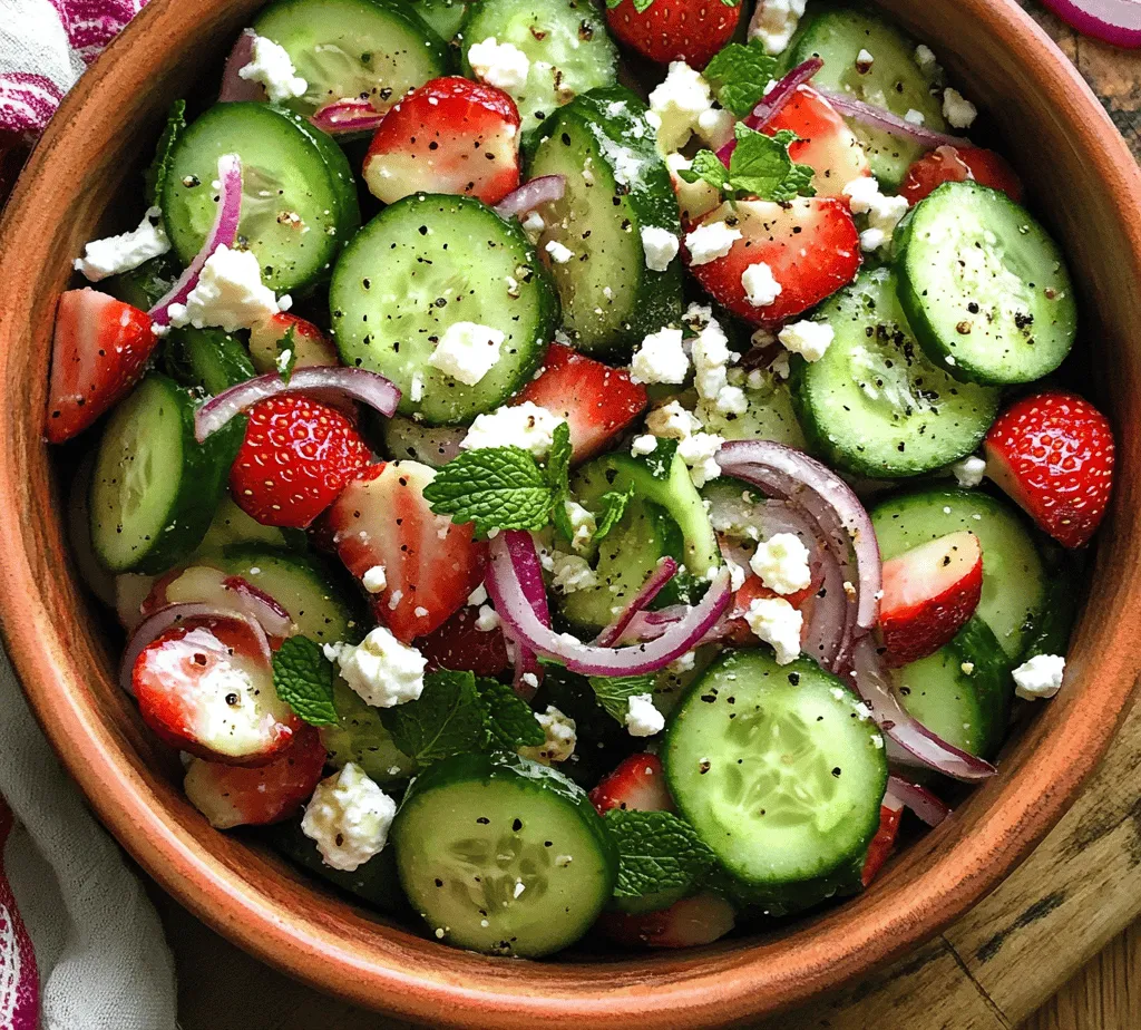 One of the standout features of this salad is its reliance on seasonal ingredients, specifically cucumbers and strawberries. Seasonal produce is not only fresher but also more flavorful, as fruits and vegetables harvested at their peak ripeness retain their natural sweetness and nutrient density. When you choose ingredients that are in season, you contribute to sustainable farming practices and enjoy the best taste nature has to offer.