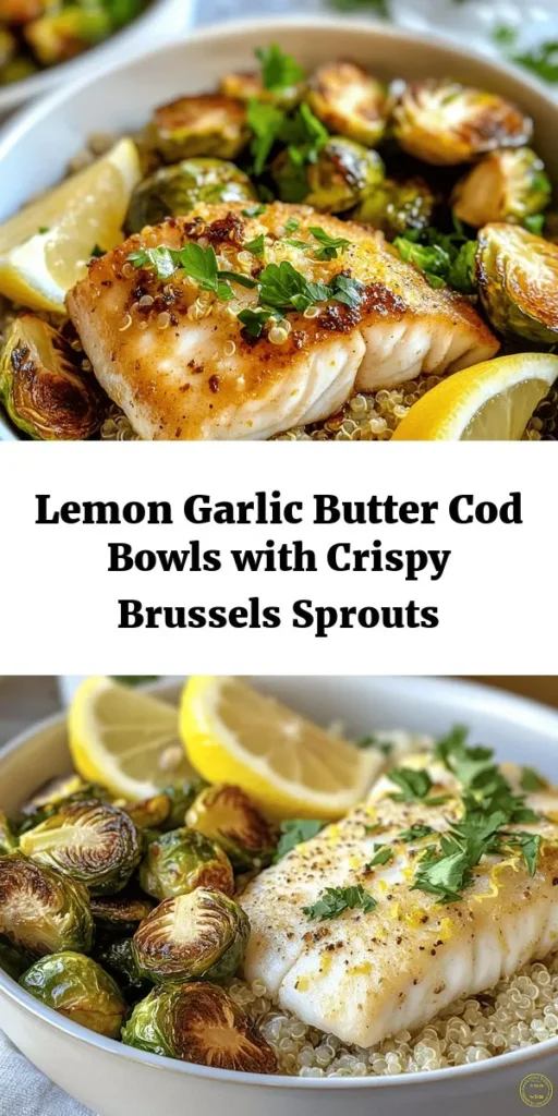 Cook up a delicious dinner with these Lemon Garlic Butter Cod Bowls combined with crispy roasted Brussels sprouts! This easy recipe features tender cod fillets pan-seared to perfection, then drizzled with a zesty lemon garlic butter sauce. Pair it with roasted Brussels sprouts to create a nutritious and flavorful meal. Ready in just 40 minutes, these bowls are perfect for a quick weeknight dinner or meal prep. Don't forget to garnish with fresh parsley and lemon wedges for an extra pop of flavor!