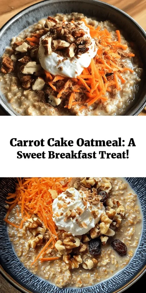 Start your day off right with this delicious Carrot Cake Oatmeal Delight! Packed with rolled oats, grated carrots, and warm spices like cinnamon and nutmeg, this recipe is a nutritious twist on a classic dessert. Sweetened with maple syrup and enriched with optional raisins and walnuts, it’s both satisfying and delightful. Top with a dollop of cream cheese or yogurt and a sprinkle of shredded coconut for an extra special touch. Perfect for breakfast or a cozy snack!