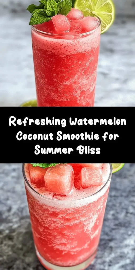 Beat the heat with this refreshing Watermelon Smoothie featuring coconut water! Perfect for summer days, this easy recipe combines ripe watermelon, a frozen banana, and a splash of lime juice for a deliciously hydrating drink. Just blend the ingredients until smooth, and you can adjust the sweetness to your liking. Garnish with fresh mint leaves for a burst of freshness. Enjoy a cool, healthy treat that’s ready in just 10 minutes!