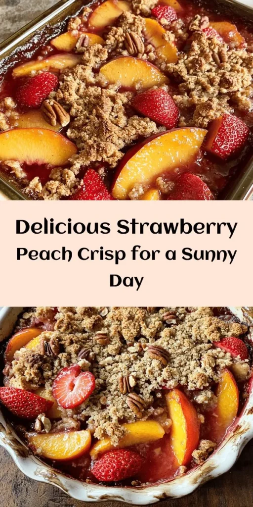 Get ready for a delightful dessert with this Sunny Strawberry Peach Crisp! Bursting with flavor from fresh strawberries and peaches, this dish combines a sweet, juicy fruit filling with a crunchy, buttery oat topping. Easy to prepare, this crisp is perfect for a summer gathering or a cozy night in. Serve it warm with a scoop of vanilla ice cream for an extra treat. Enjoy this delicious blend of summer fruits in every bite!